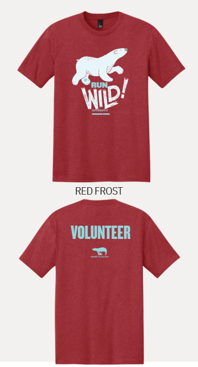 Red Run Wild shirt (front: white polar bear; back: Volunteer in light blue)