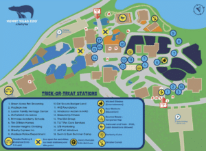Map showing candy stations at the 2026 Boo at the Zoo event