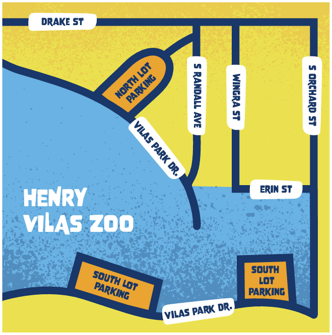 Map of the parking lots around Henry Vilas Zoo